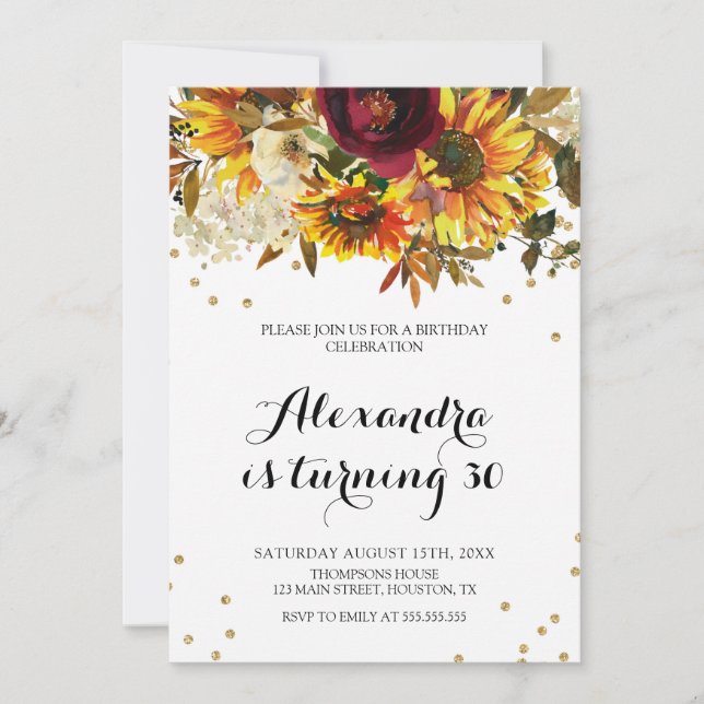 Convites Sunflower watercolor Invitation (Frente)