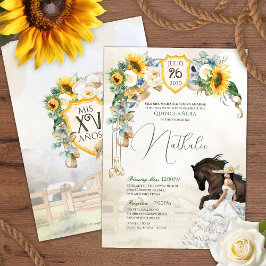 Convites Sunflower White Rose Watercolor Charra Quinceanera