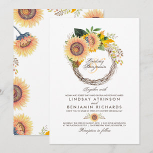 Convites Sunflower Wreath Casamento outono Russo