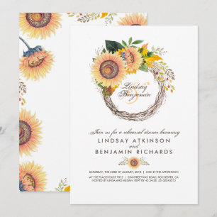 Convites Sunflower Wreath Rustic Fall Janta