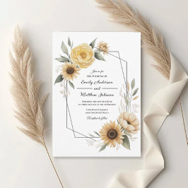 Convites Sunflower Yellow Floral Frame Wedding Invitation