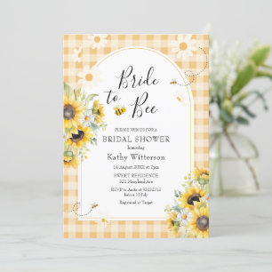 Convites Sunflower Yellow Gingham Bride para Bebida Bridal