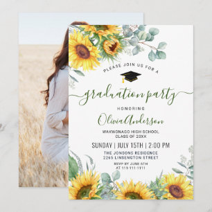 Convites Sunflowers Eucalyptus Graduation Party PHOTO