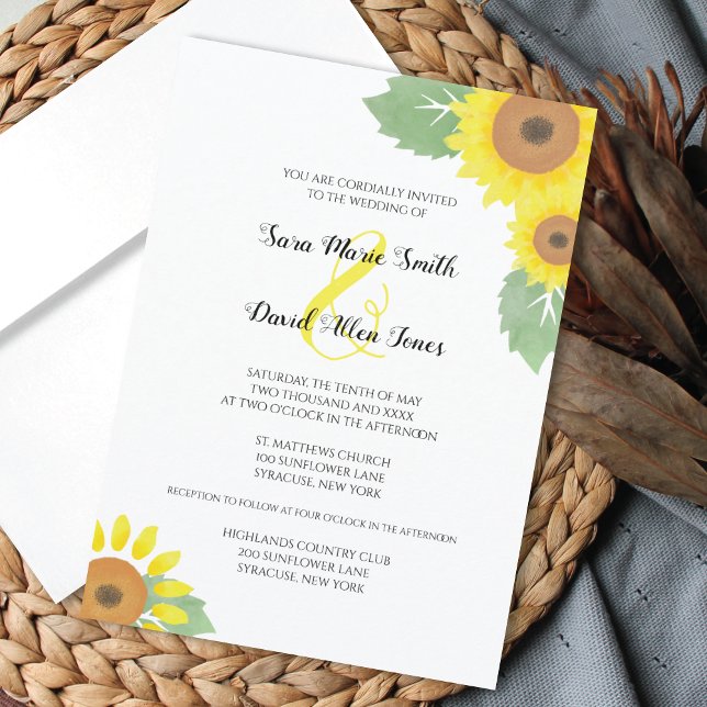Convites Sunflowers Watercolor Floral Sunny Yellow Wedding (Criador carregado)