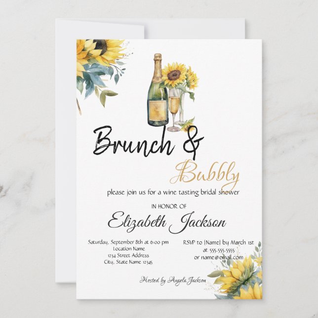 Convites Sunflowers Wine Brunch & Bubbly Chá de Noiva (Frente)