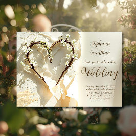 Convites Sunlit Garden Branch Heart on Warm Cotton Wedding
