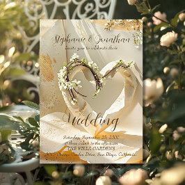 Convites Sunlit Garden Heart on Warm Cotton Rag Wedding