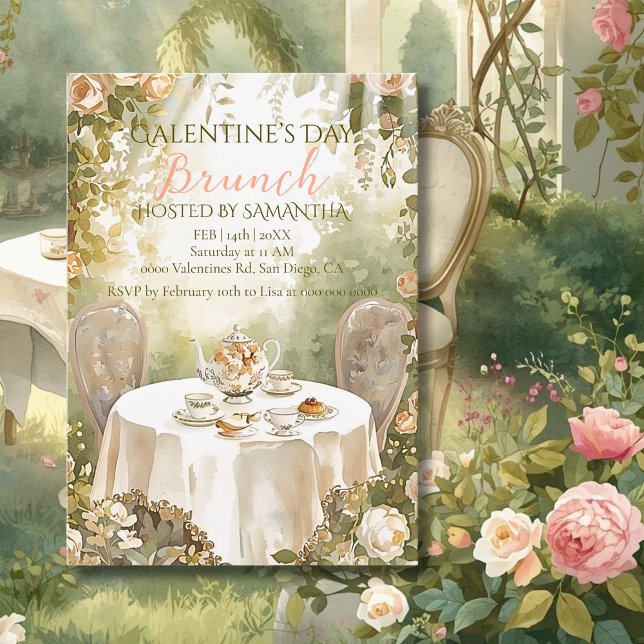 Convites Sunlit Garden Tea Galentine Brunch Soft Florals (Criador carregado)