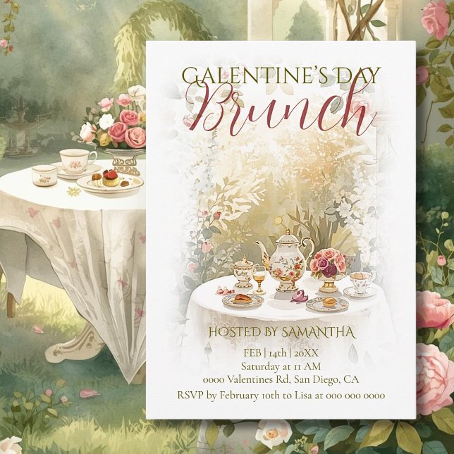 Convites Sunlit Garden Tea Galentine Brunch Watercolor (Criador carregado)