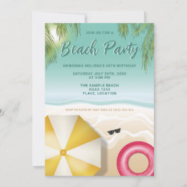 Convites Sunny Tropical Beach Palm Leaves Teal Birthday