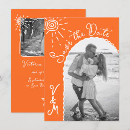 Convites Sunny Tropical Hand desenhada Salve a data Foto