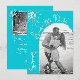 Convites Sunny Tropical Hand desenhada Salve a data Foto
