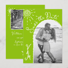 Convites Sunny Tropical Hand desenhada Salve a data Foto