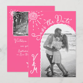 Convites Sunny Tropical Hand desenhada Salve a data Foto