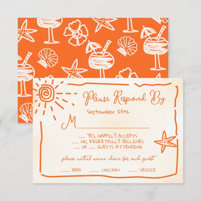 Convites Sunny Tropical Hand desenhou RSVP de Casamento (Frente/Verso)