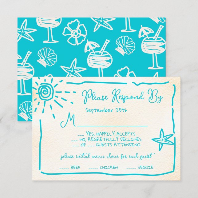 Convites Sunny Tropical Hand desenhou RSVP de Casamento (Frente/Verso)