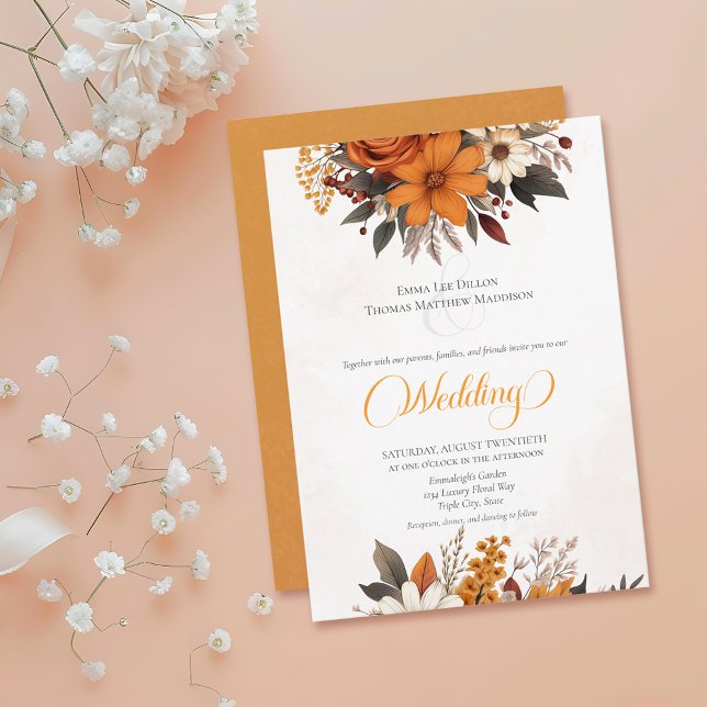 Convites Sunset Autumn Floral Wedding (Criador carregado)