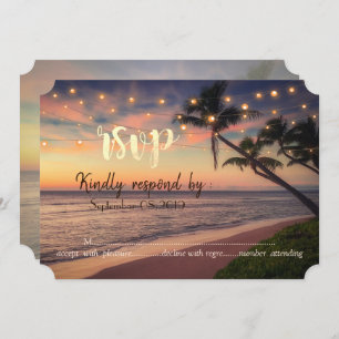 Convites Sunset Beach Wed, Palms,Lights RSVP