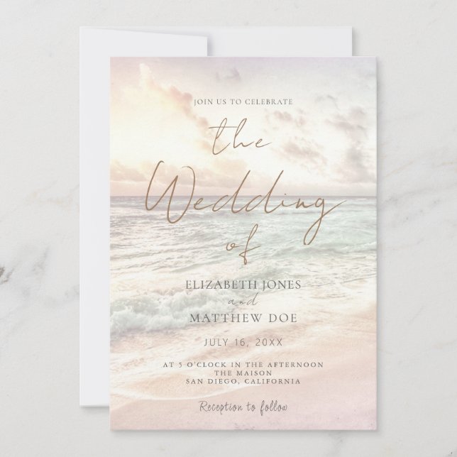 Convites Sunset Beach Wedding Beachfront Wedding Invitation (Frente)