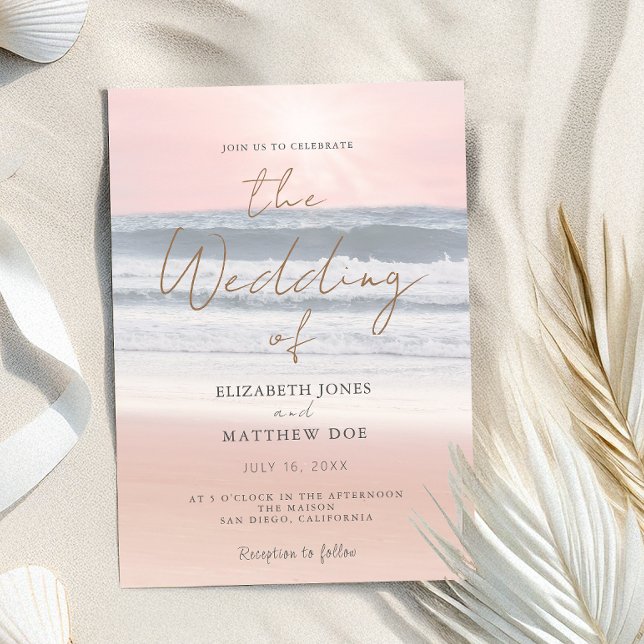 Convites Sunset Beach Wedding Beachfront Wedding Invitation (Criador carregado)