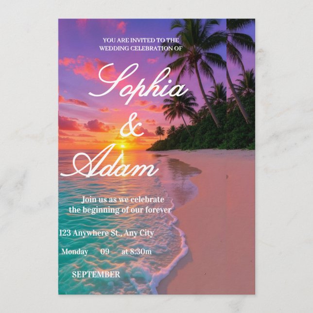 Convites Sunset Beach Wedding Invitation (Frente)