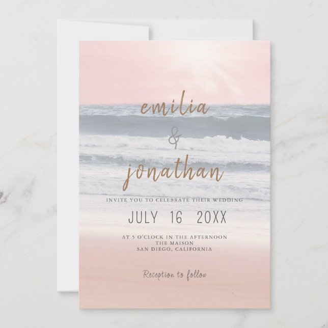 Convites Sunset Beach Wedding | Oceanside Wedding (Frente)