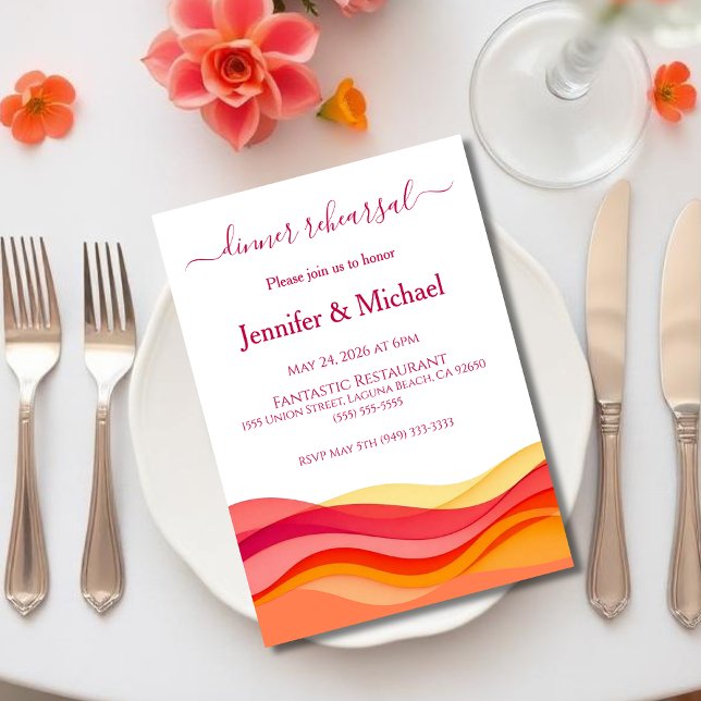 Convites Sunset Color Waves Dinner Rehearsal  (Sunset Color Waves Modern Wedding dinner rehearsal invitation)