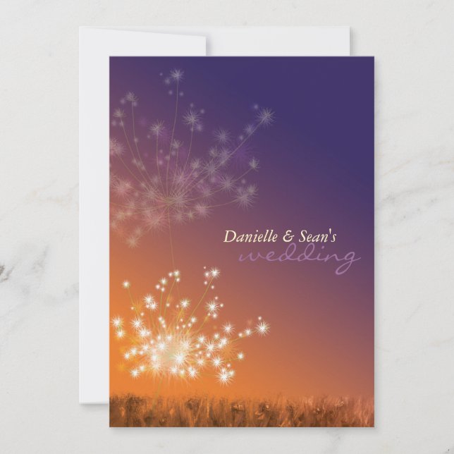 Convites Sunset Dandelions Casamento Floral (Frente)
