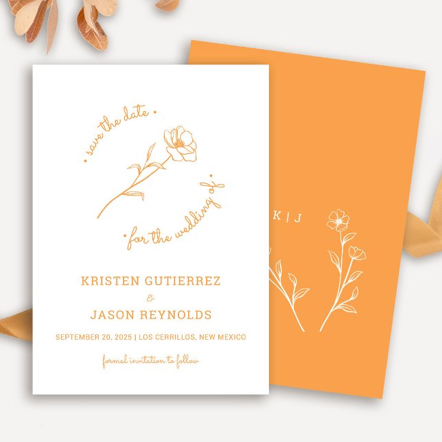 Convites Sunset Orange Wildflower Save Date (Sunset Orange Wildflower Save The Date)