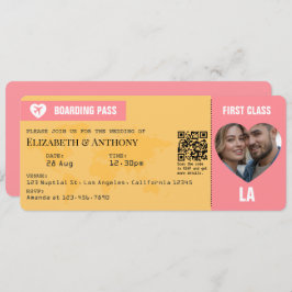 Convites Sunset Pink & Goldenrod Boarding Pass Wedding