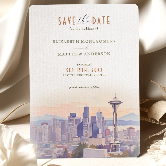 Convites Sunset Silhouette Seattle Save-the-Date (Criador carregado)