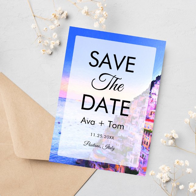 Convites Sunset Sobre Positano, Itália Salvar A Data (A sunset of Positano, Italy as a Save The Date!
)