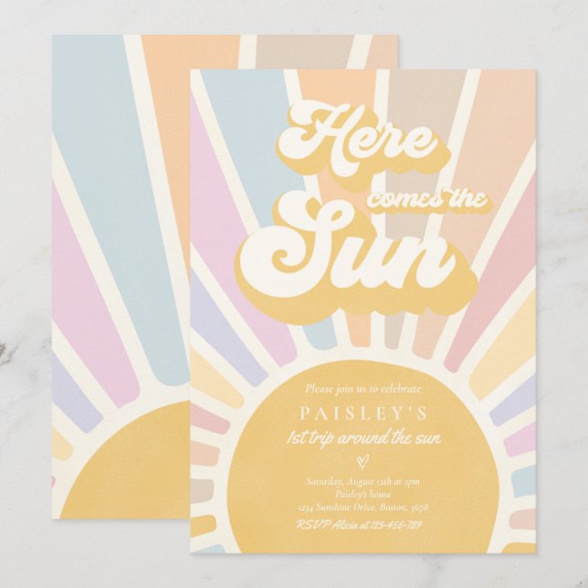 Convites Sunshine Birthday Boho 1 rua Percorrendo O Sol (Frente/Verso)