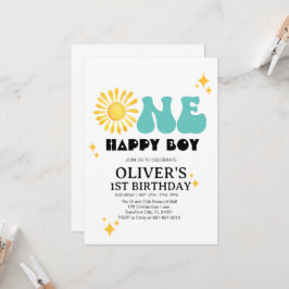 Convites Sunshine, Boho One Happy Boy Primeiro aniversário