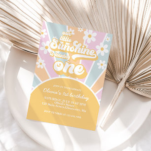 Convites Sunshine daisy boho floral pastel primeiro anivers