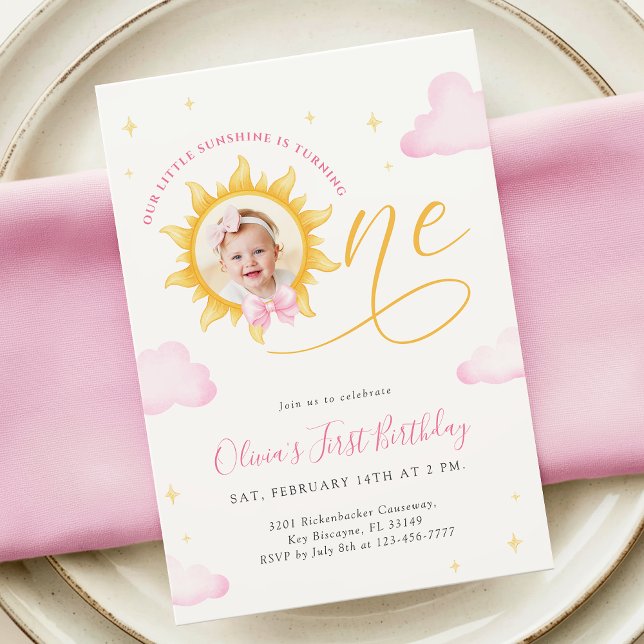 Convites Sunshine First Birthday Photo Invitation (Criador carregado)
