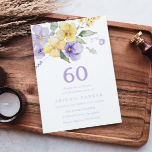 Convites Sunshine & Lavender Purple 60º Festa de Aniversári