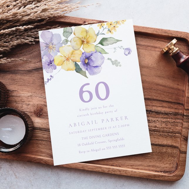 Convites Sunshine & Lavender Purple 60º Festa de Aniversári (Criador carregado)