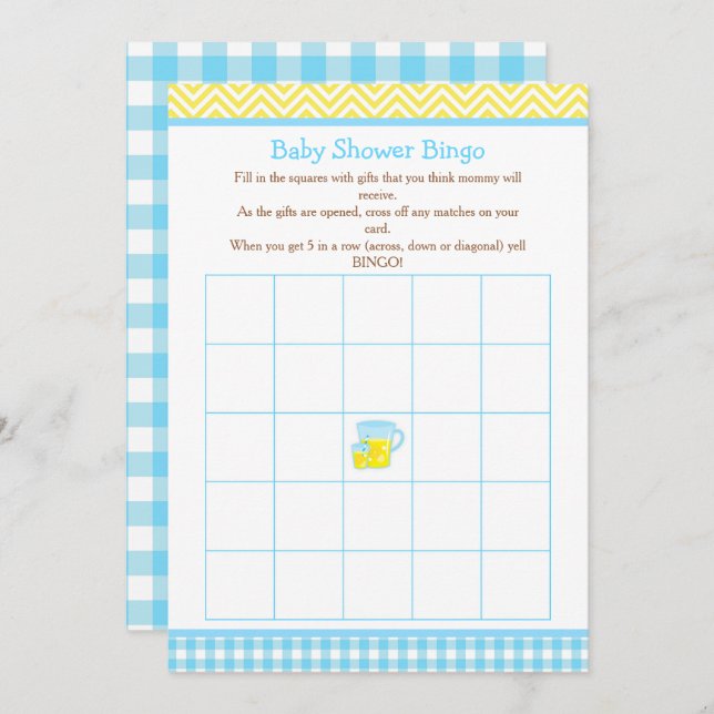 Convites Sunshine & Lemonade Blue & Yellow Bingo (Frente/Verso)