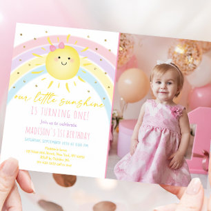 Convites Sunshine Rainbow Pastel Aniversário