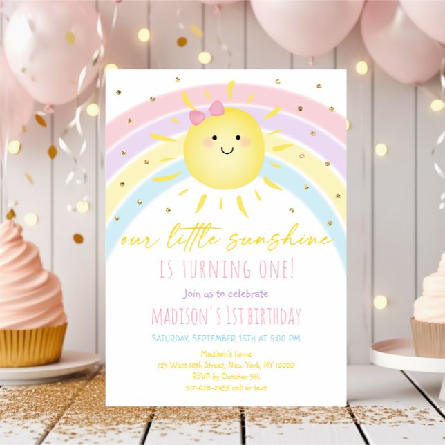 Convites Sunshine Rainbow Pastel Aniversário (Criador carregado)