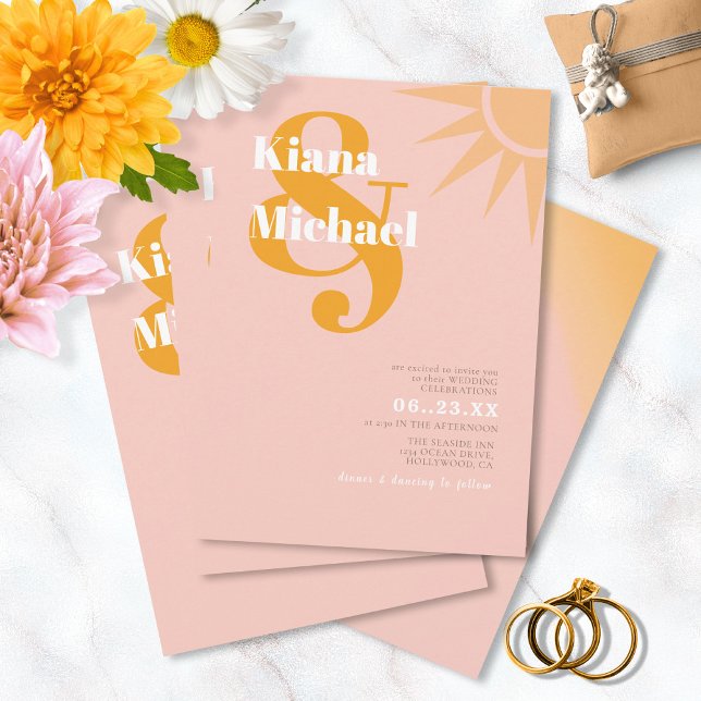 Convites Sunshine Typografia Casamento Rosa ID1048 (Criador carregado)