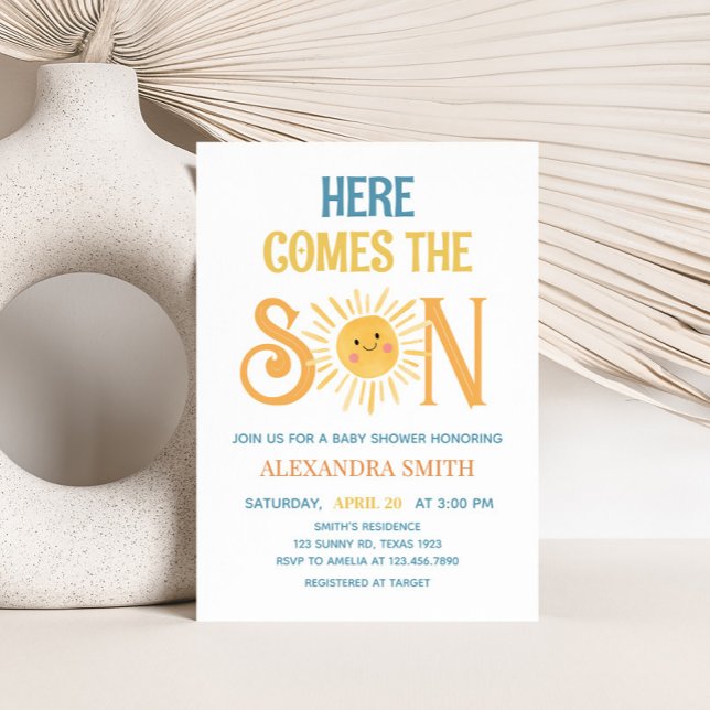Convites Sunshine Vem o Chá de fraldas do Filho (Here Comes the Son Sunshine Baby Shower Invitation)