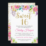 Convites Suor Dourado Floral Cor-de-rosa-chic Dezesseis 16<br><div class="desc">Dourado cor-de-rosa-chic Doce Floral Sesseis 16 Convite de Aniversário</div>