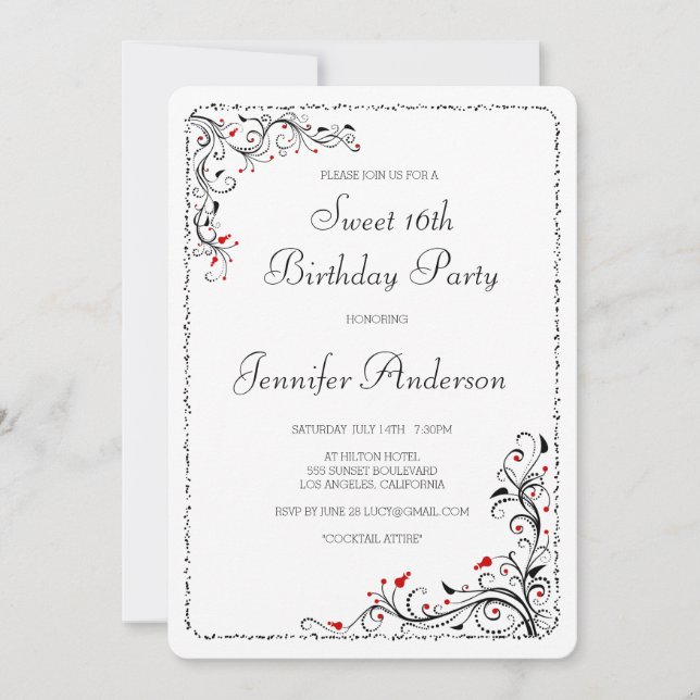 Convites Suores De Flor Chic 16º/Sua Festa de aniversário (Frente)