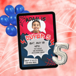 Convites Super 5 Red Black Web Comic 5th Birthday 