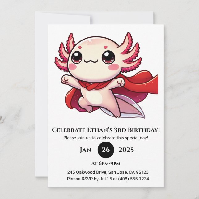 Convites Super Axolotl Hero Birthday (Frente)