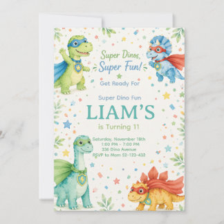 Convites Super Dinos Super Fun Watercolor Dinosaur Birthday