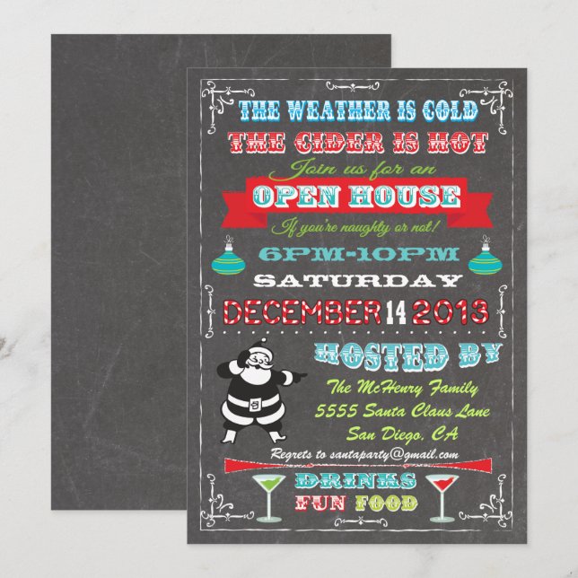 Convites Super Divertida Loja de Natal no Quadro Negro (Frente/Verso)