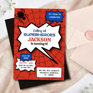 Convites Super-herói 6º aniversário crianças aranha vermelh
